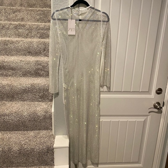 ZARA RHINESTONE MESH DRESS white sparkly size xs/s NWT - Picture 7 of 12